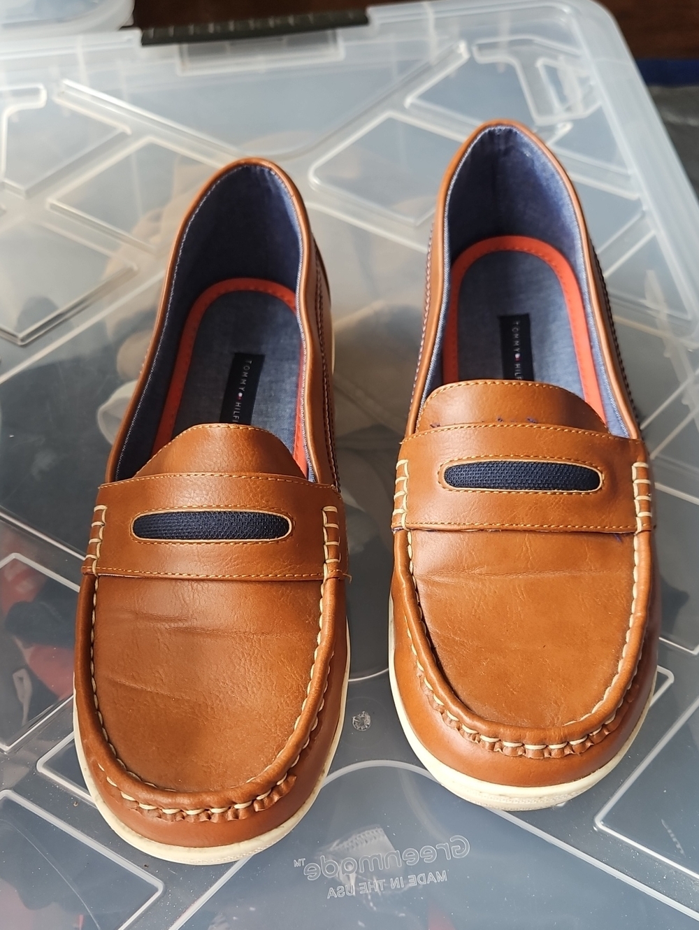Men's Tommy Hilfiger Tan Leather Slip-On Loafers with Navy Detail